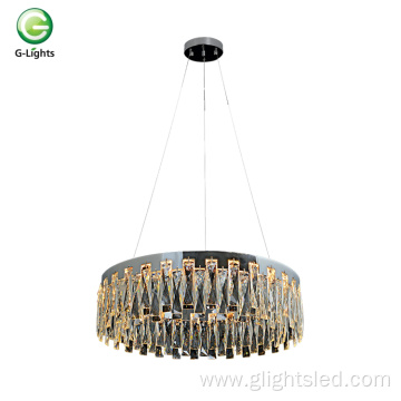 Luxury K9 crystal 3000k round hang led chandelier